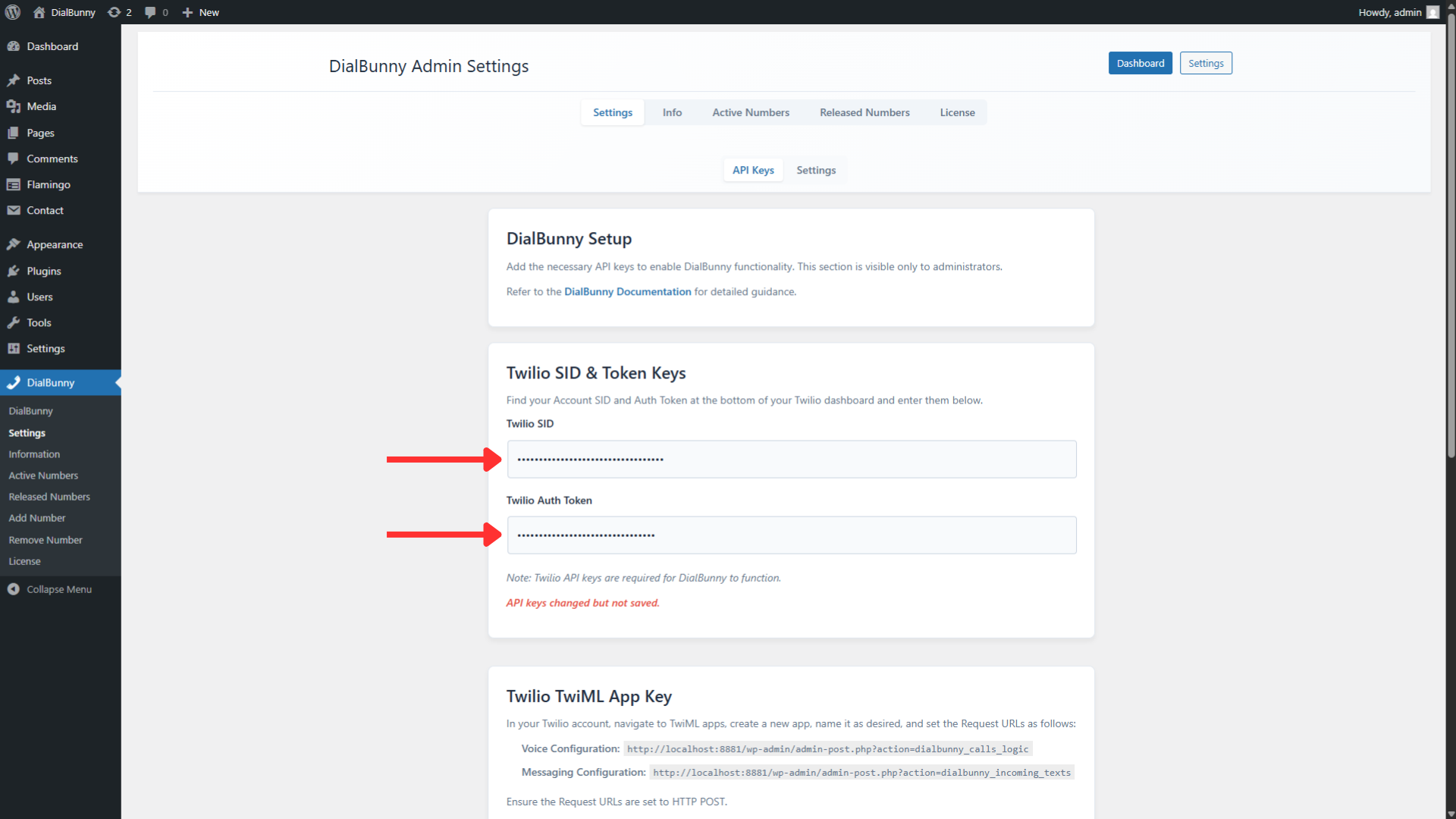 DialBunny adding the API keys