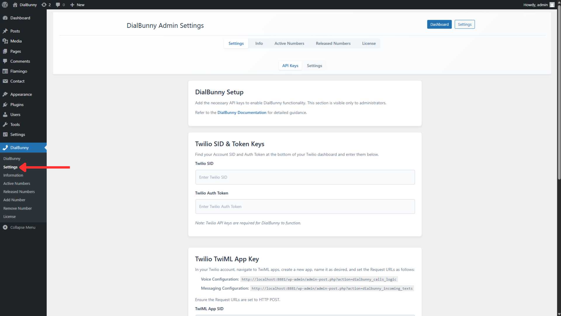 DialBunny settings page
